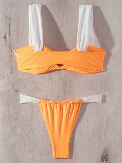 Maillot de bain deux pièces déformable, col en V, pour femmes, bikini échancré