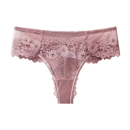 String en dentelle pour femme, taille basse, sous-vêtement transparent