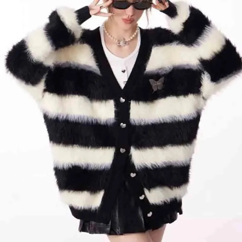 Cardigan rayé noir et blanc pour femme