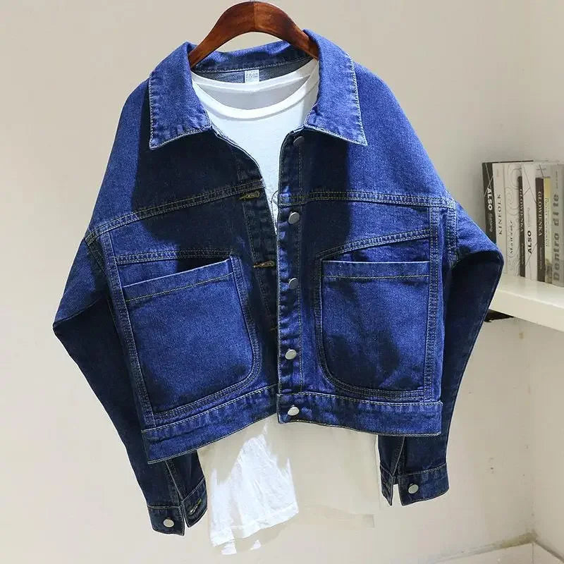 Veste en jean bleu foncé vintage pour femme