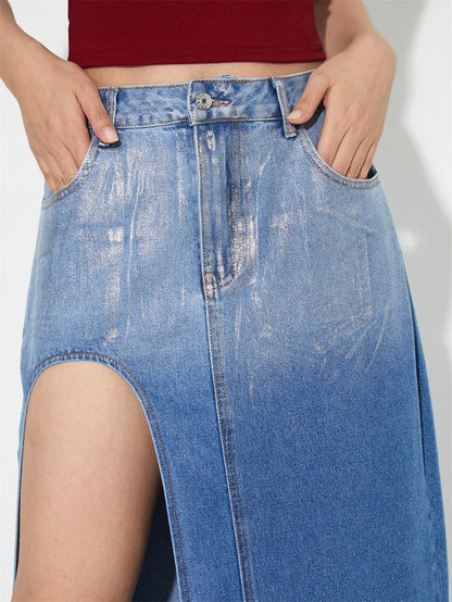 Jupe longue en jean fendue haute pour femmes