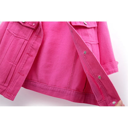 Veste en jean rouge rose coréenne pour femme