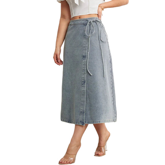 Jupe portefeuille vintage trapèze en jean pour femmes