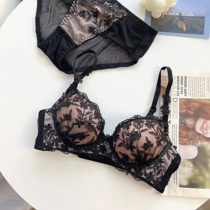 Soutien-gorge réglable en dentelle brodée de fleurs pour femmes