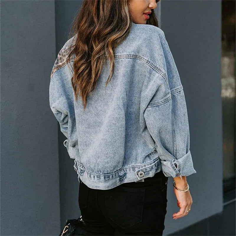 Veste en jean imprimé à la mode pour femme, manches longues,