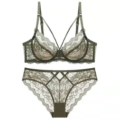 Ensemble soutien-gorge et culotte vert pour femme, ultra-fins, soutien-gorge transparent