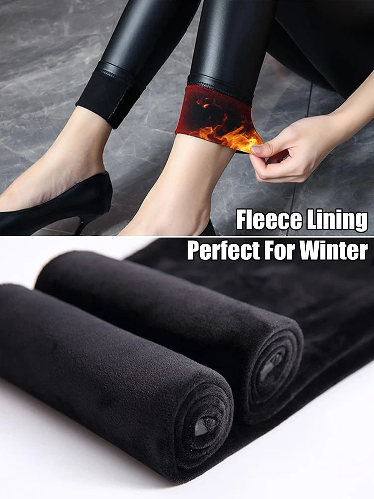 Leggings brillants en PU pour femmes, pantalons en similicuir élastiques et skinny