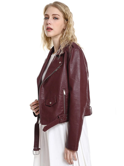 veste en simili cuir souple fermeture éclair pour femmes