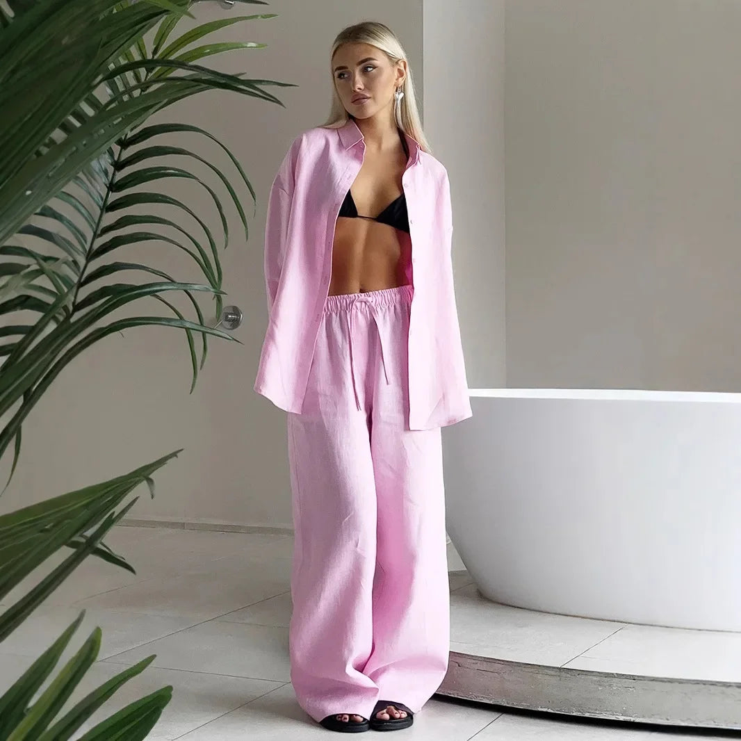 Ensemble deux pièces décontracté en coton pour femmes