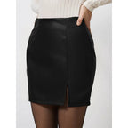 Mini jupes en cuir PU fendu taille haute pour femmes