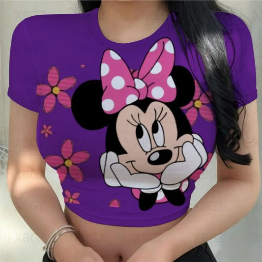 T-shirt Disney  Mickey  pour femmes haut court