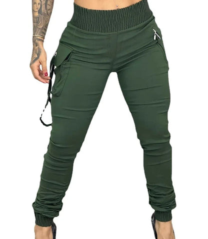 Pantalon cargo décontracté pour femme, décor de bande, conception de poche unie