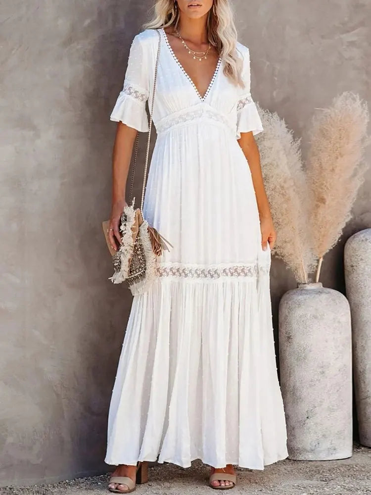 Robe en dentelle blanche style Boho pour femmes,