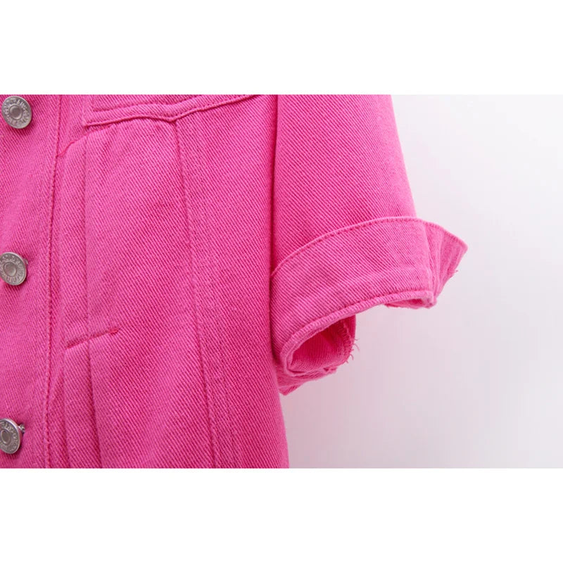 Veste en jean rouge rose coréenne pour femme