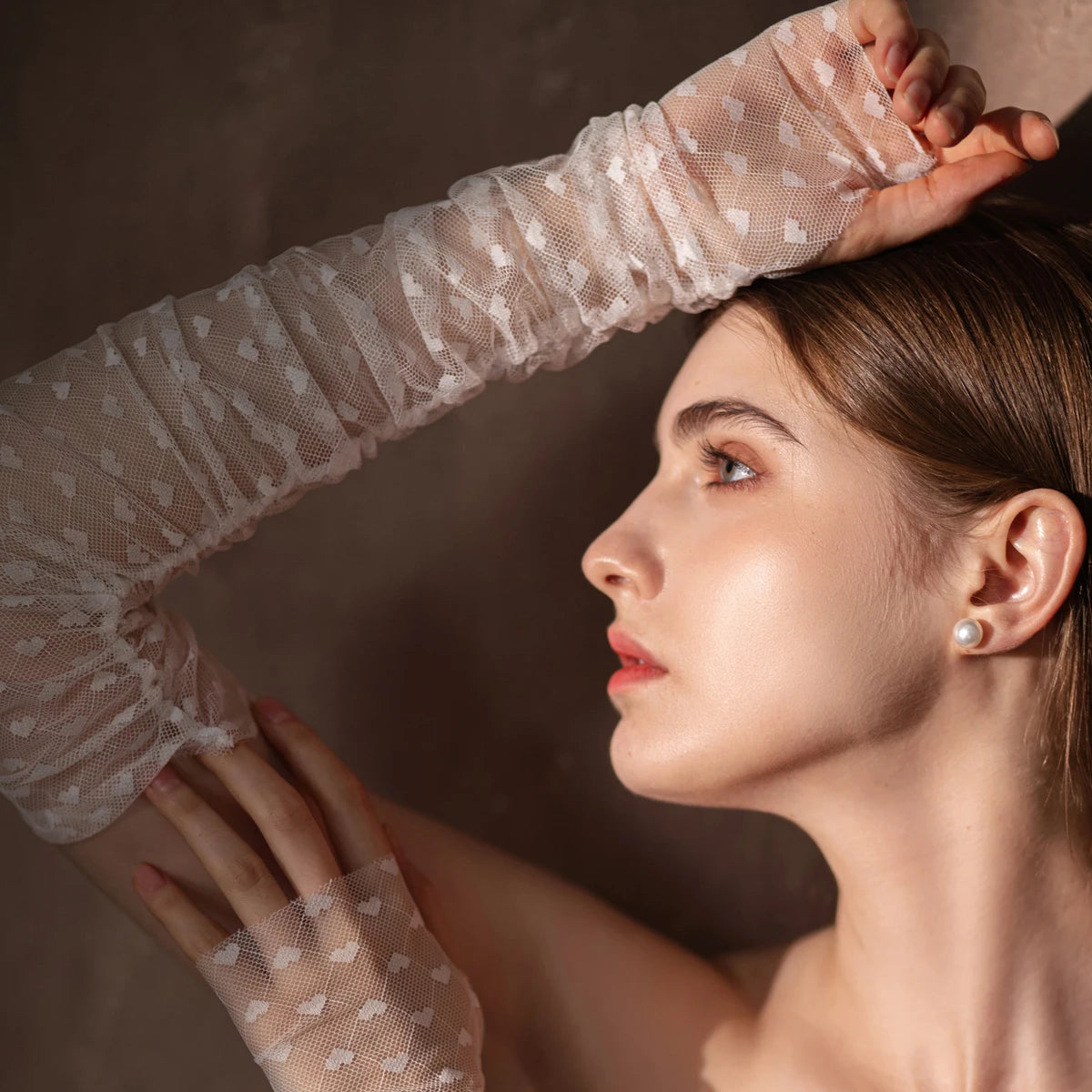 Gants Élégants en Tulle Doux avec Cœurs pour femmes