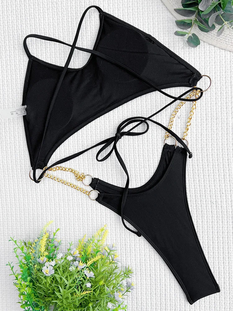 s maillots de bain une pièce maillot de bain pour femme dos nu  chaîne en métal ventre découpé