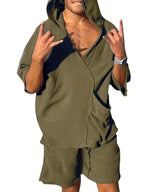 Ensemble shorts et haut à manches courtes à col en V pour hommes