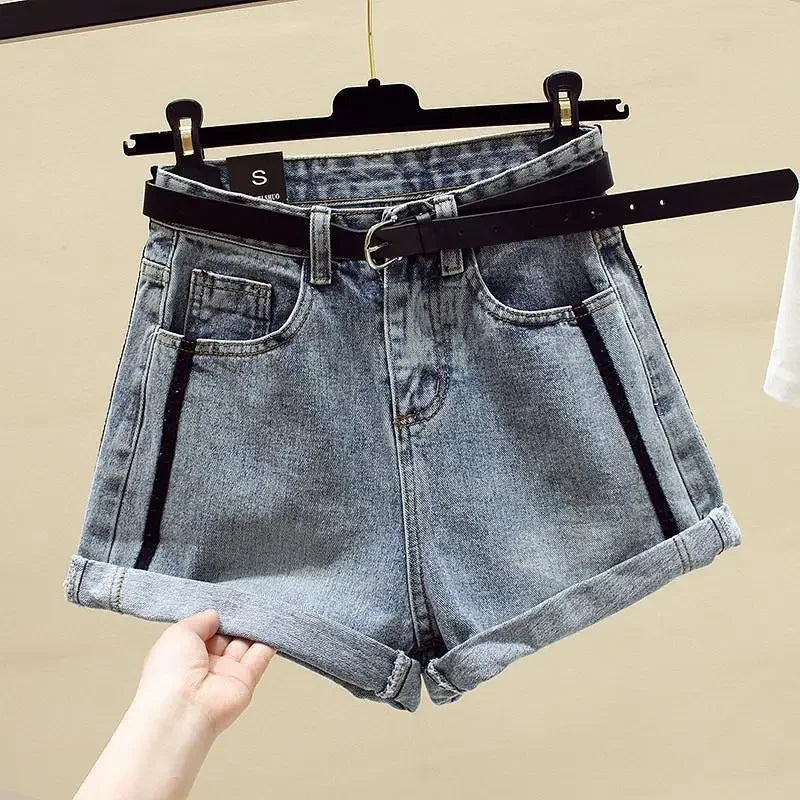 Short en jean décontracté pour femme, ample, polyvalent, couleur unie, taille haute, boutons