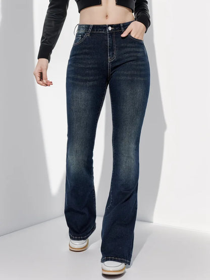 Jean taille haute coupe botte pour femme, pantalon évasé, coupe couvertes