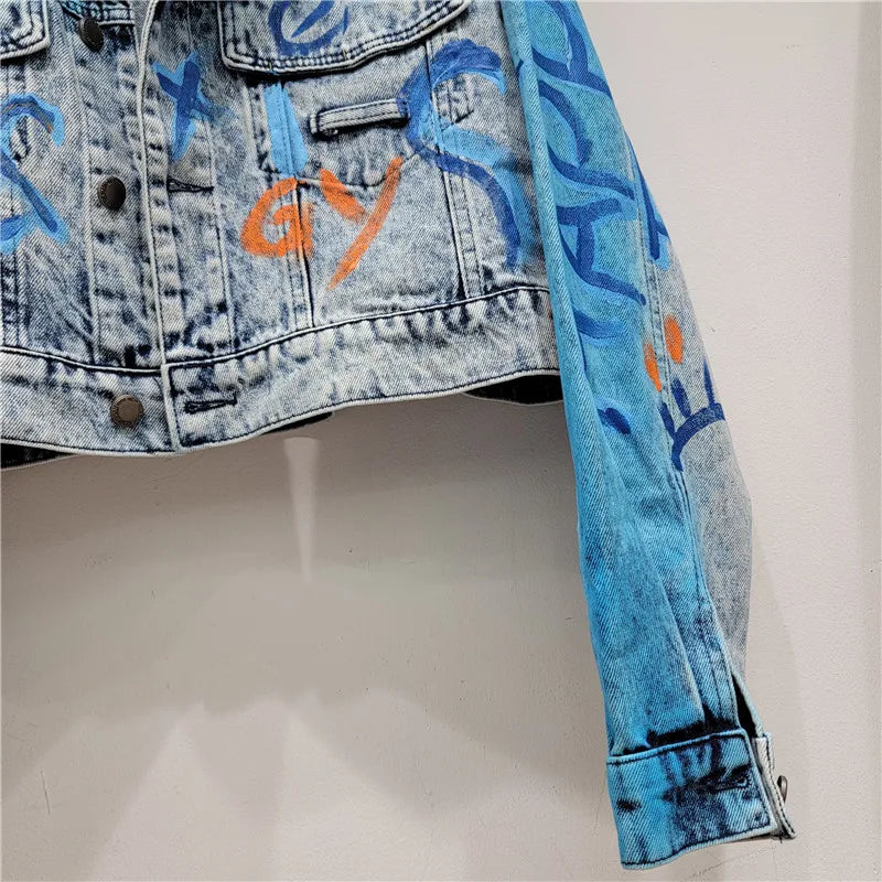 Veste en jean à imprimé graffiti pour femme