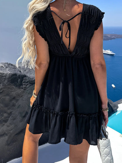 Robe de Plage Sexy à Lacets pour Femme, Décolmétrage en V Profond, Couleur Unie