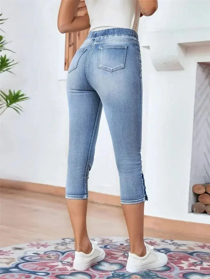 Jean Slim pour Femme, Pantalon Crayon à Taille élastique, Longueur Mollet