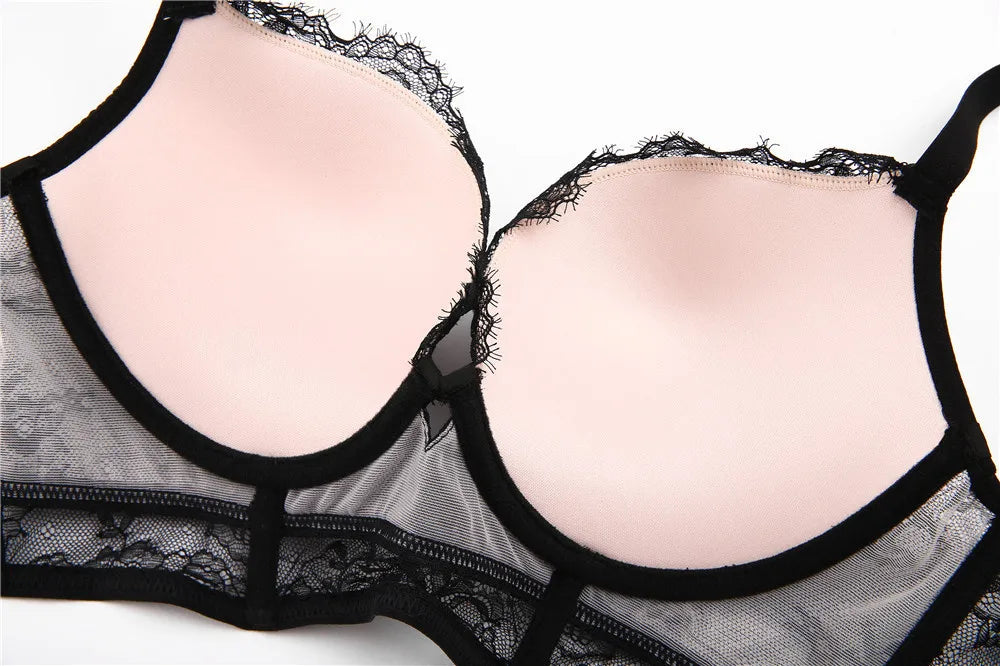 Ensemble de lingerie brodée pour femme, soutien-gorge push-up respirant