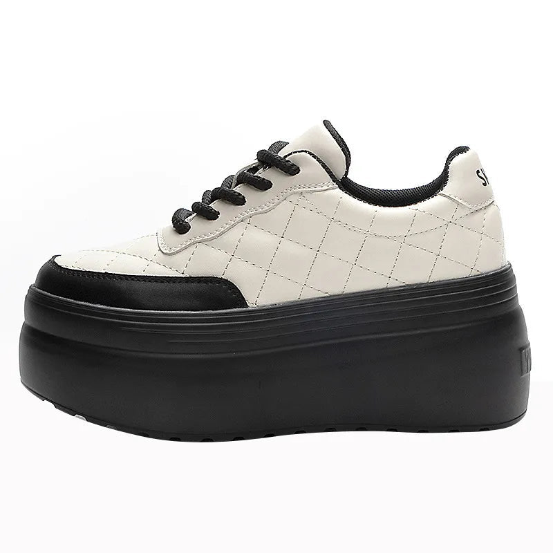 Baskets à semelles compensées 8cm en cuir véritable pour femmes