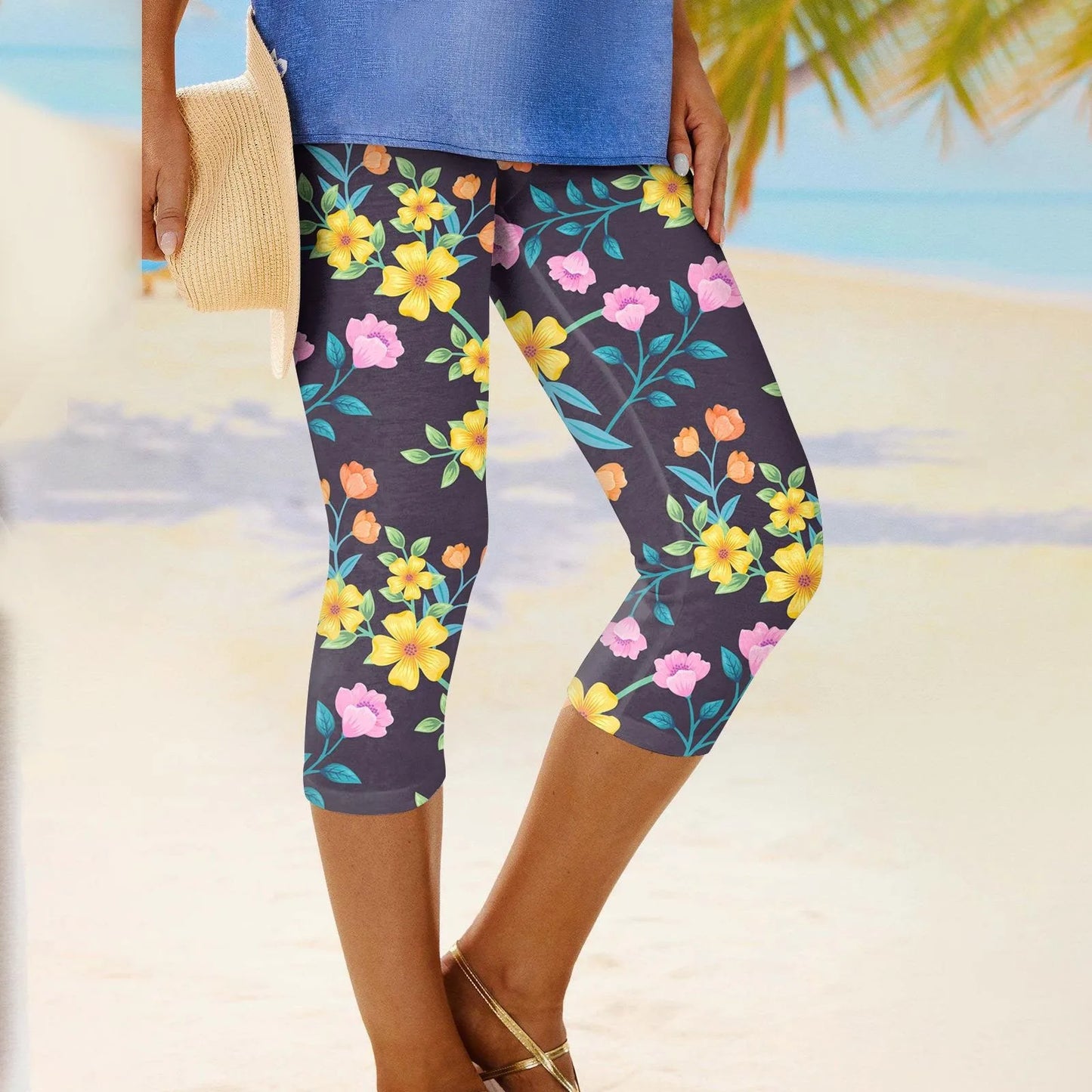 Leggings d'été à imprimé floral pour femmes