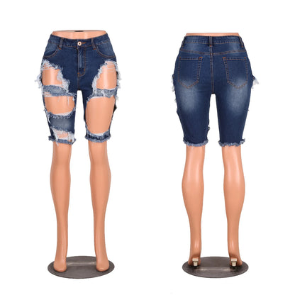 Short en jean déchiré taille haute pour femme