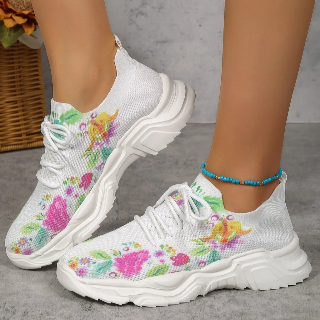 Chaussures de sport simples à fleurs pour femmes