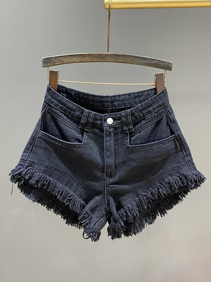 Short en jean décontracté à coupe trapèze vert tendance pour femme,