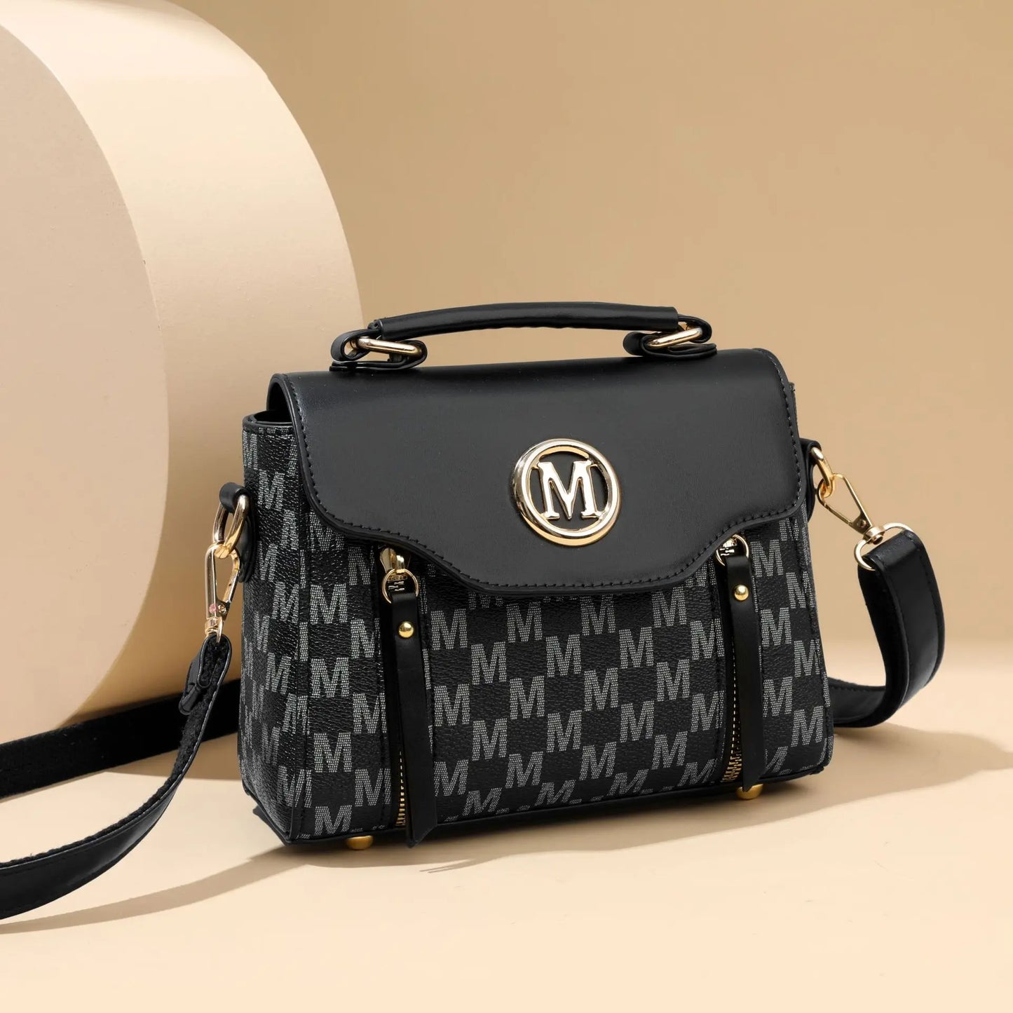 Sac à main en cuir avec lettres imprimées pour femmes