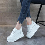 Baskets compensées en cuir véritable pour femmes