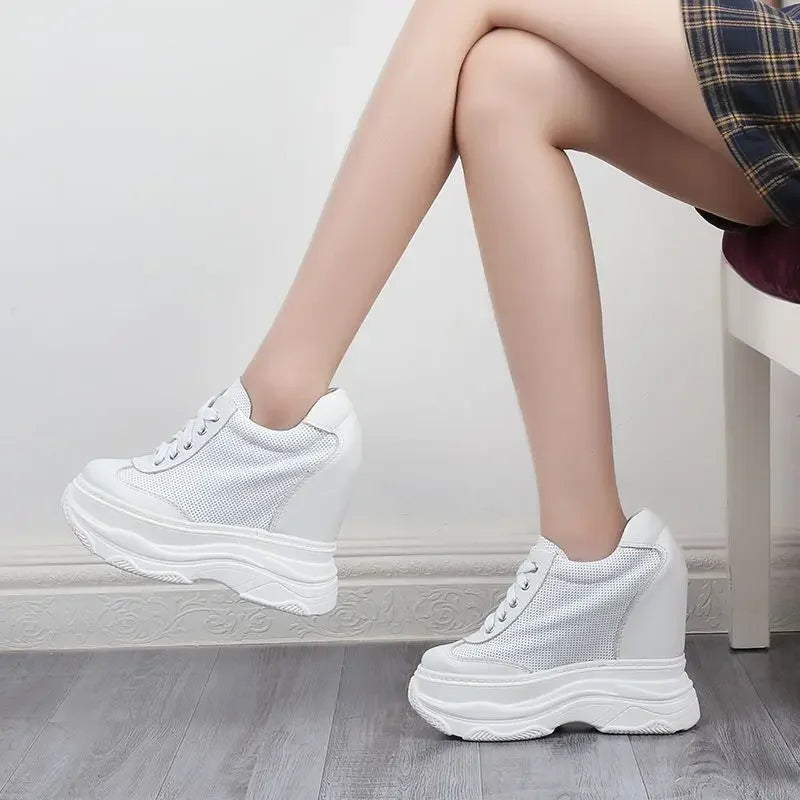 Basket plates à lacets en cuir véritable pour femmes