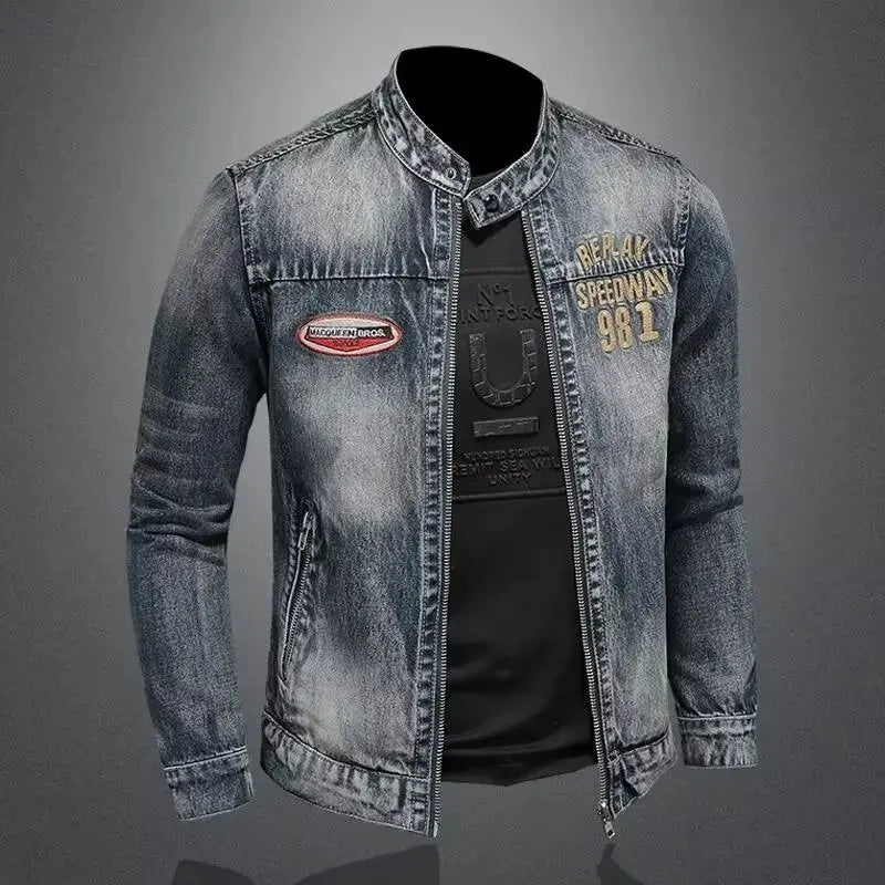 Veste en jean à fermeture éclair pour homme