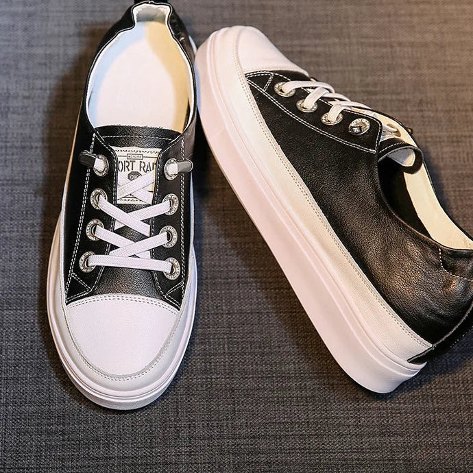 Baskets à talons compensés 5cm en cuir véritable pour femmes