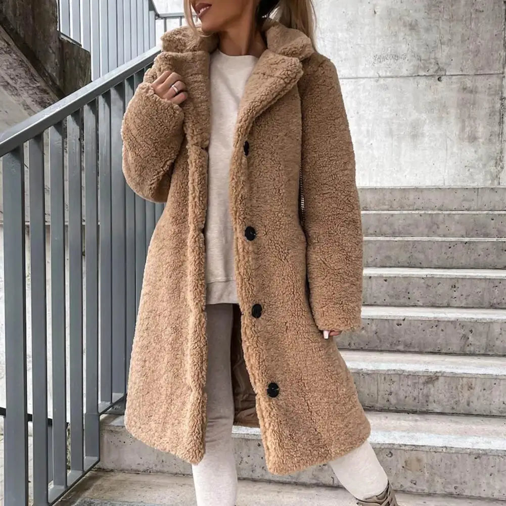 Pardessus en peluche à boutonnage simple pour femmes, mélange de fausse laine, manteau d'hiver décontracté, peluche en peluche