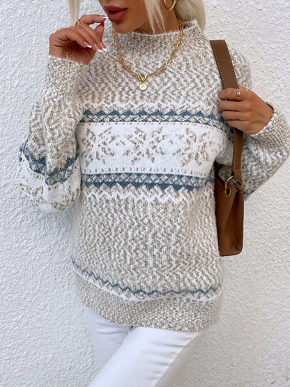 Pull à col roulé de Noël en tricot flocon de neige pour femme