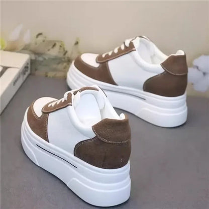 Baskets à semelle compensée 10 cm en cuir véritable pour femme