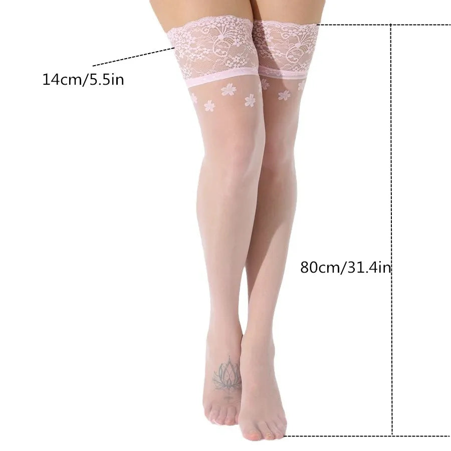 Bas japonais sans fleur pour femmes, cuisse haute, noir, blanc, transparent