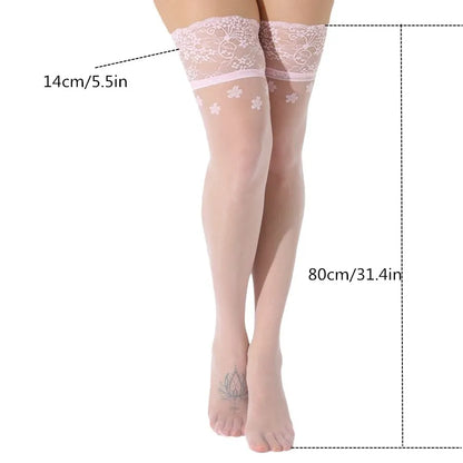 Bas japonais sans fleur pour femmes, cuisse haute, noir, blanc, transparent