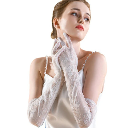 Gants longs en dentelle blanche pour femmes, transparents