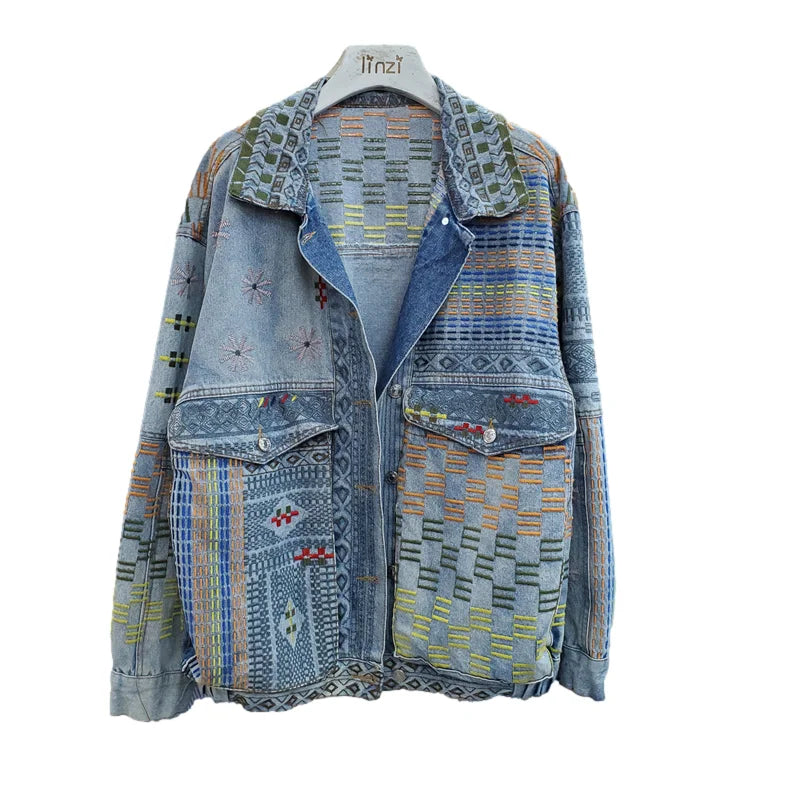 Veste en jean courte ample bleu clair vintage pour femme