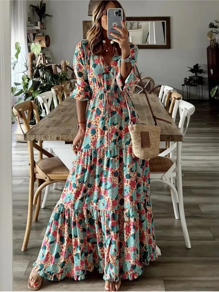 Robe longue à imprimé floral pour femmes, tenue de plage décontractée