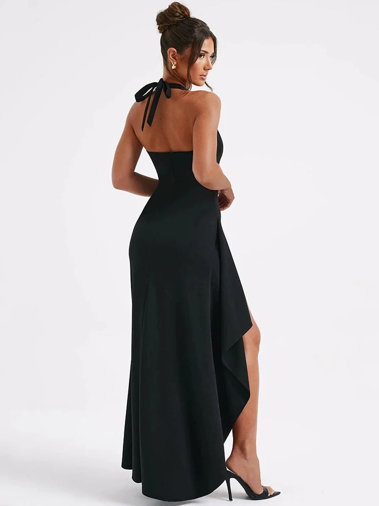 Robe à col en V profond cuisse haute pour femmes