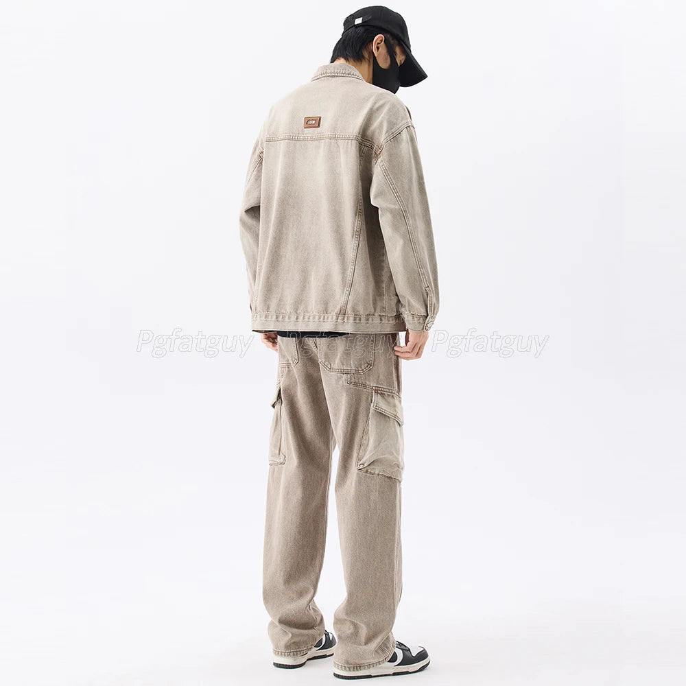 Ensemble deux pièces en denim café vintage pour hommes