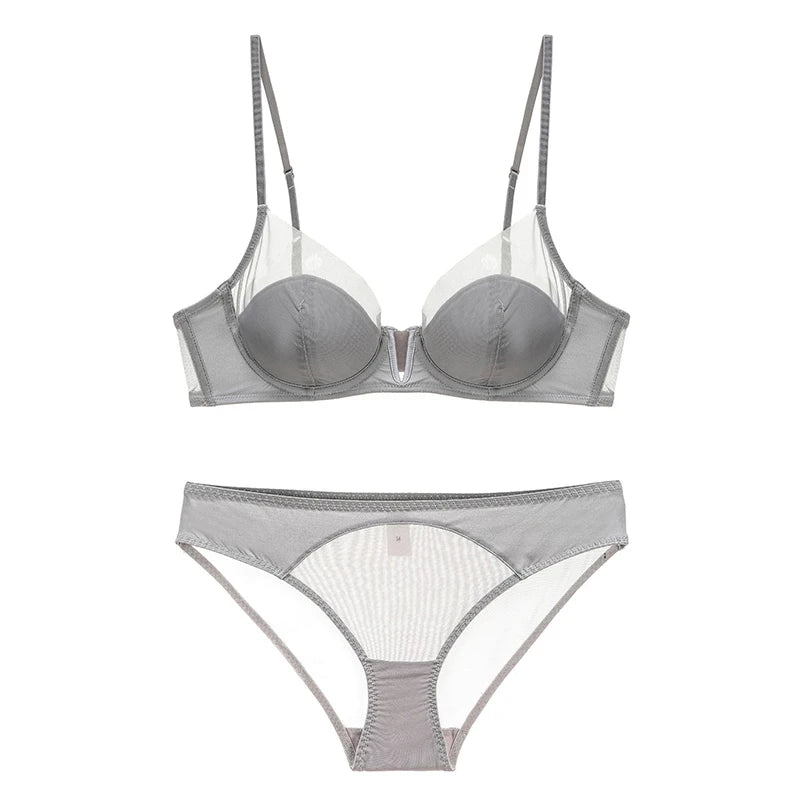 Ensemble de lingerie en dentelle transparente, soutien-gorge push-up pour femmes