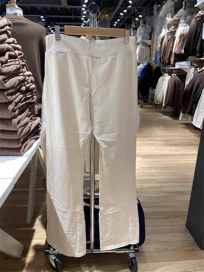 Pantalon Long droit blanc avec cordon de serrage, ourlet brut, doux et mignon, taille haute pour femmes