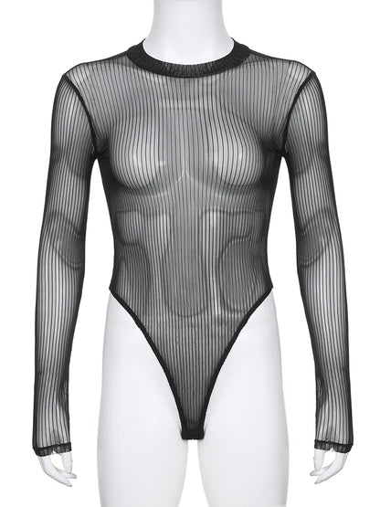 Body transparent en maille pour femmes